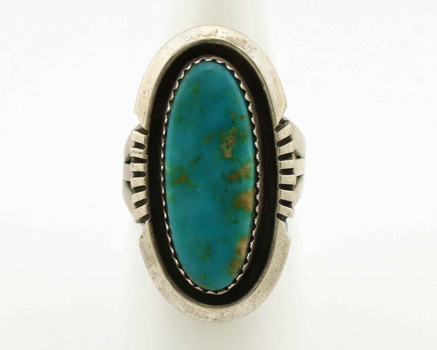 Navajo Ring .925 Silver Nevada Turquoise Native American Artist C.1980's