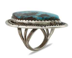 Navajo Ring 925 Silver Morenci Turquoise Artist Signed PLATERO C.80s