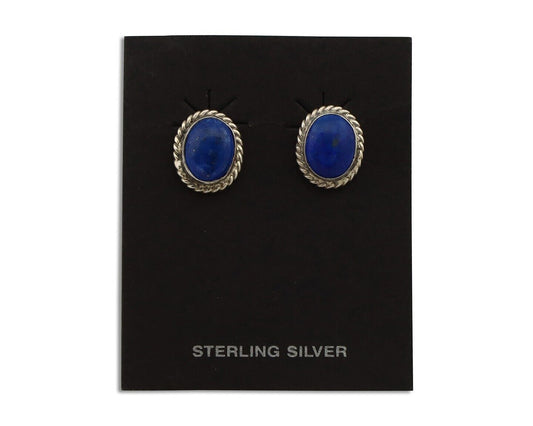 Navajo Earrings 925 Silver Natural Mined Lapis Native American Artist C80s