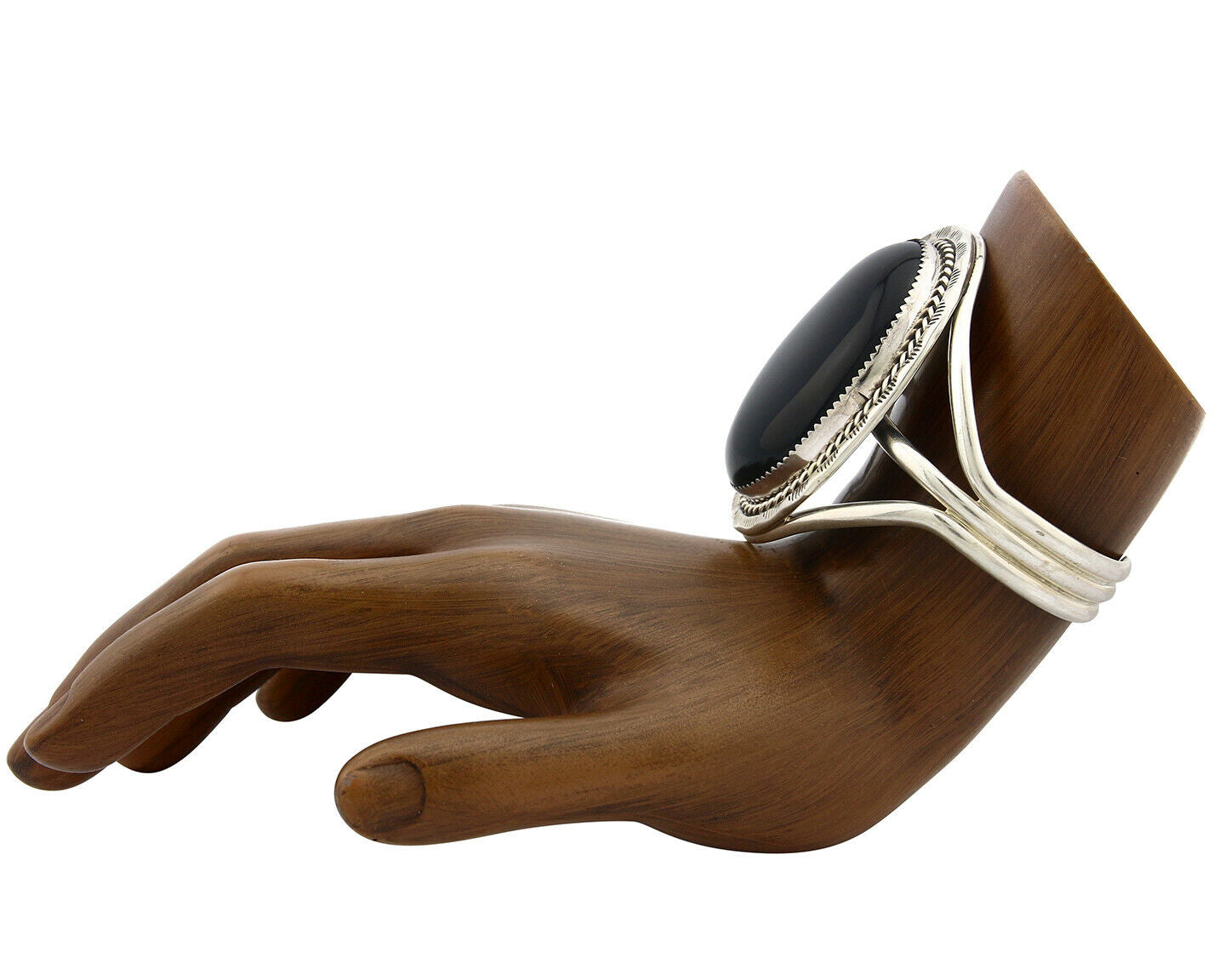 Navajo Bracelet .925 Silver Artist Signed PM Black Onyx C.80's