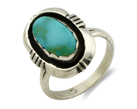 Navajo Ring .925 Silver Kingman Turquoise Handmade Native American Artist C80s