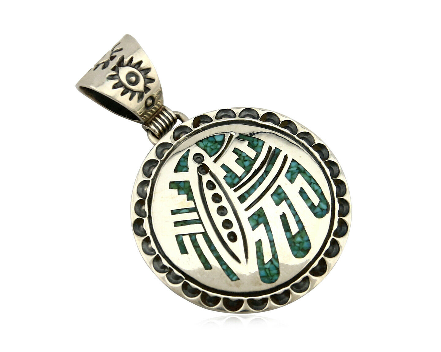 Navajo Inlaid Pendant .925 Silver Signed Artist Stanley Bain C.80's