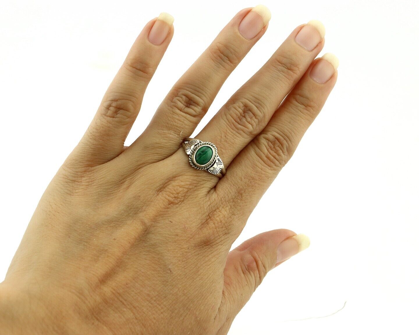 Navajo Ring 925 Silver Natural Mined Malachite Native American Artist C.80's