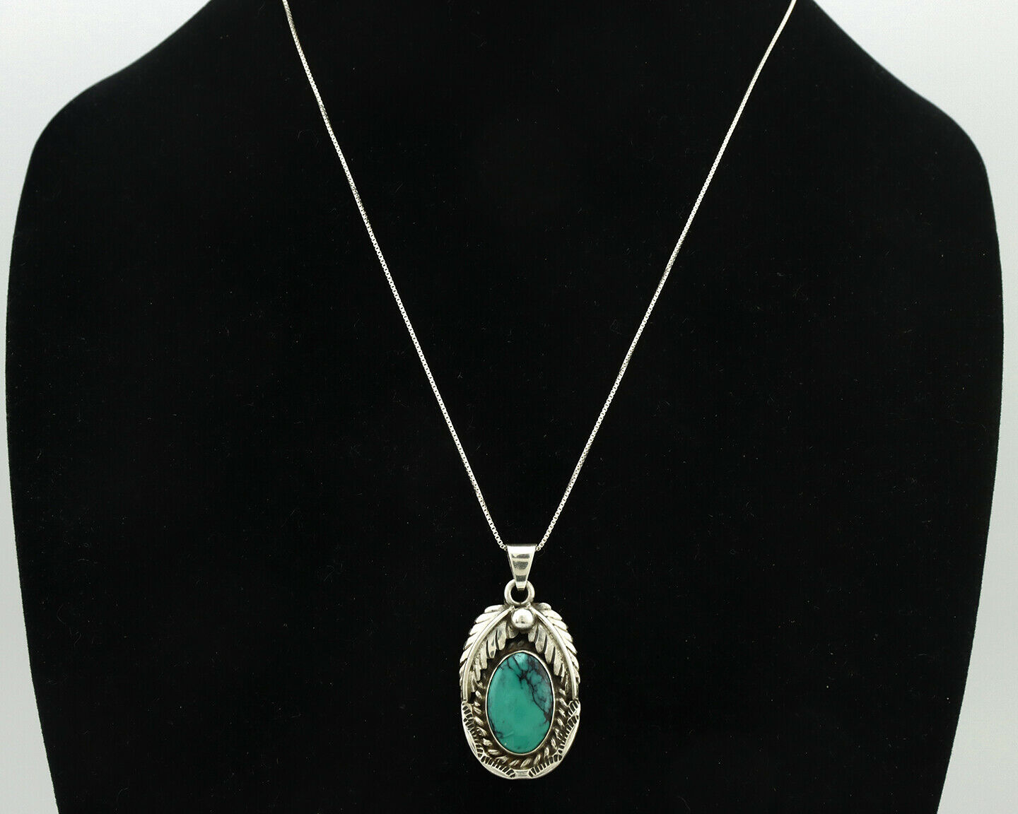 Navajo Necklace .925 Silver Green Turquoise Signed Sun C.80's