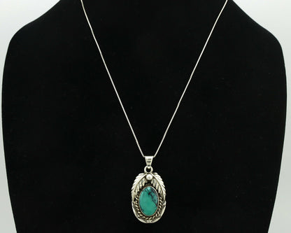 Navajo Necklace .925 Silver Green Turquoise Signed Sun C.80's