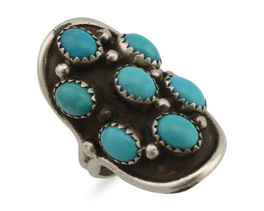 Navajo Ring .925 Silver Natural Blue Turquoise Artist Signed L Henderson C.80's