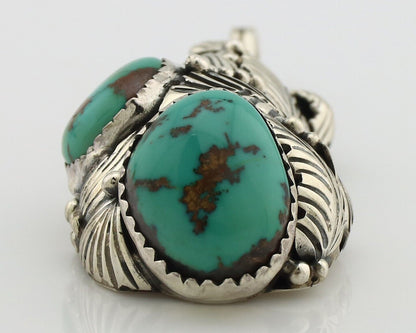 Navajo Pendant 925 Silver Natural Mined High Grade Turquoise Signed Tom Willeto