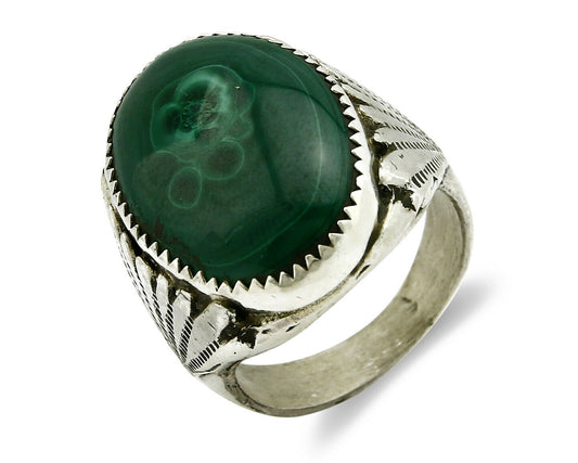 Navajo Ring .925 Silver Natural Malachite Signed Artist P Handmade C.80's