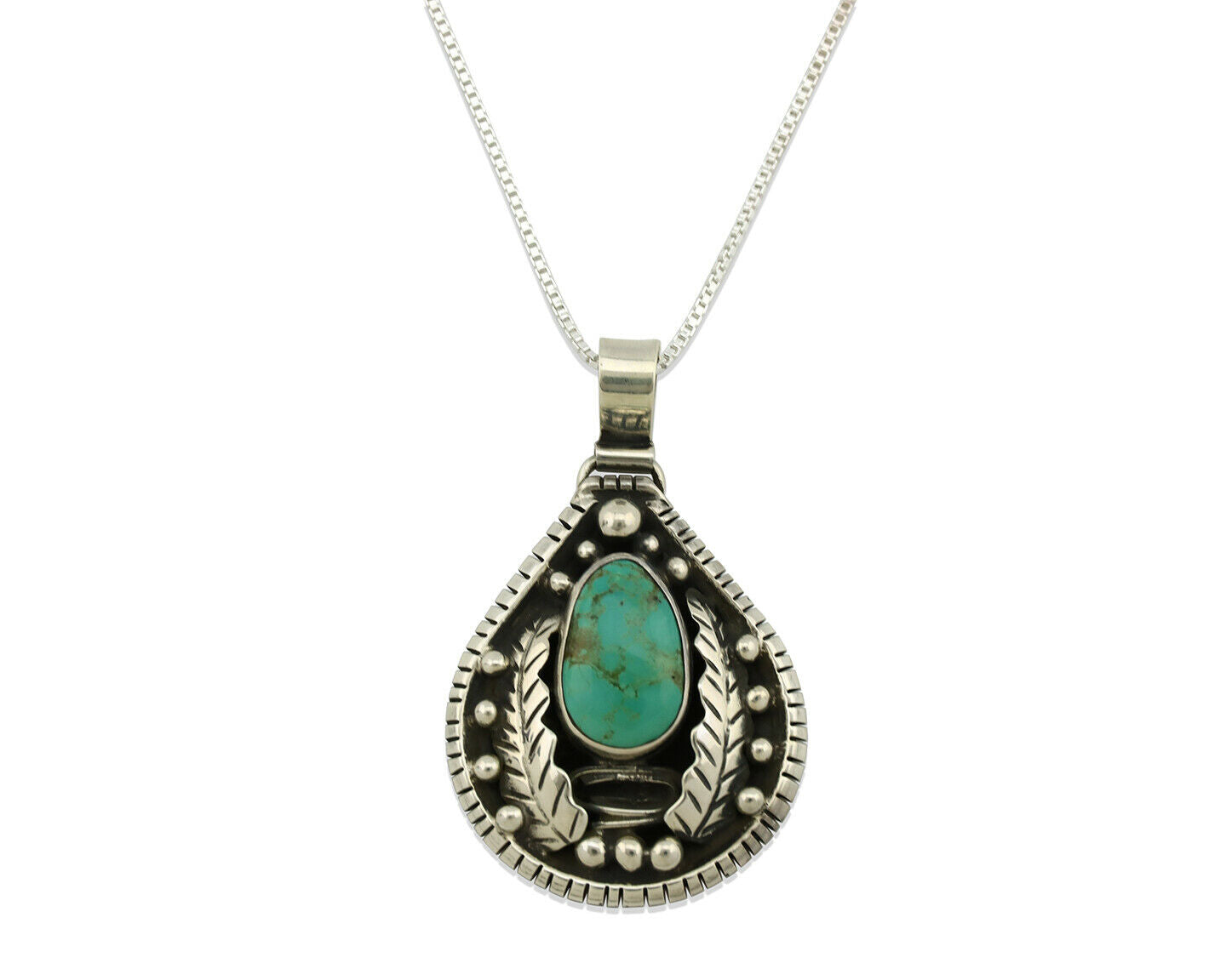 Navajo Necklace .925 Silver Kingman Turquoise Signed Tepee C.1980's