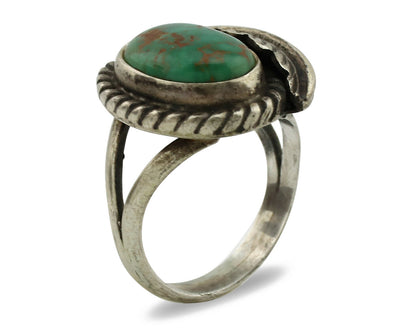 Navajo Ring .925 Silver Green Turquoise Artist Signed Sun C.1980's