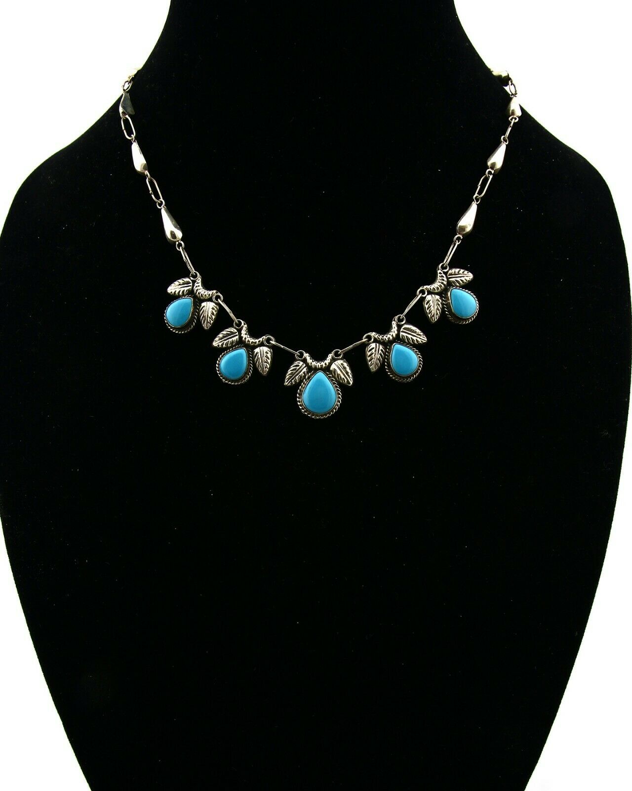 Women's Turquoise Necklace .925 Silver Taxo Mexico Signed GCOI Circa 1980's