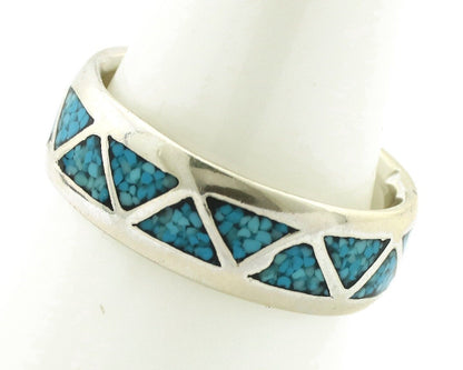 Navajo Chip Inlay Ring 925 Silver Sleeping Beauty Turquoise Artist Silver Cloud