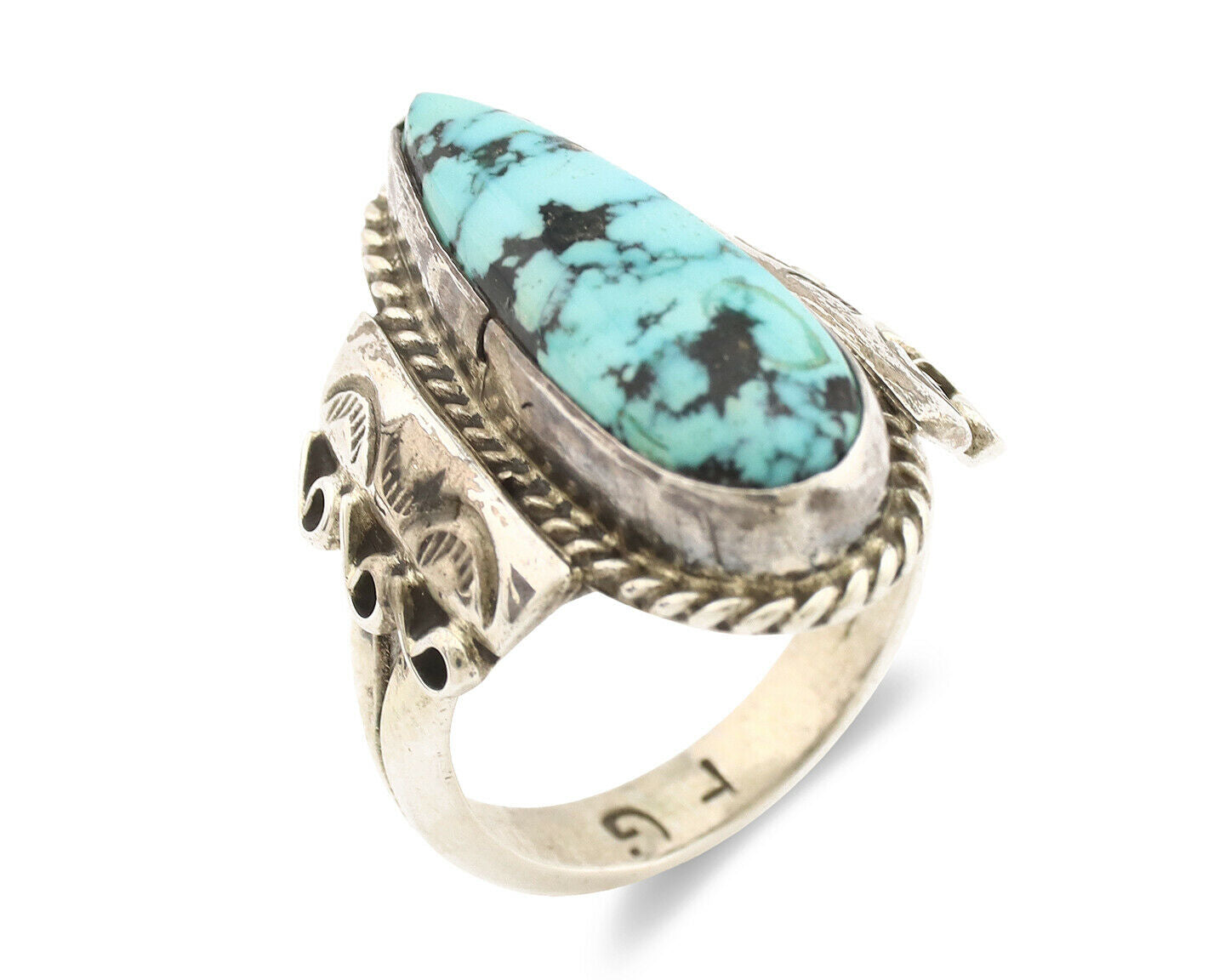 Navajo Ring .925 Silver Blue Spiderweb Turquoise Fred Guerrero C.1980's