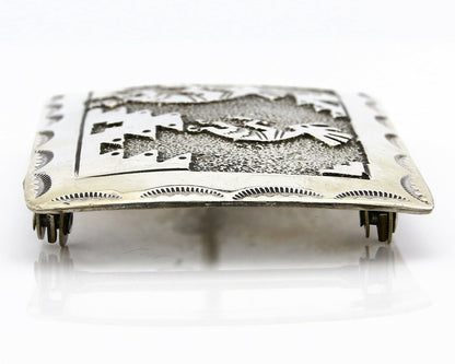 Navajo Belt Buckle .925 Silver Hand Stamped Signed RB C.80's