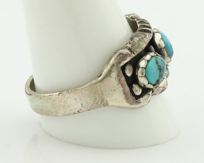 Navajo Ring .925 Silver Natural Blue Turquoise Artist Signed Sun Bell C.80's