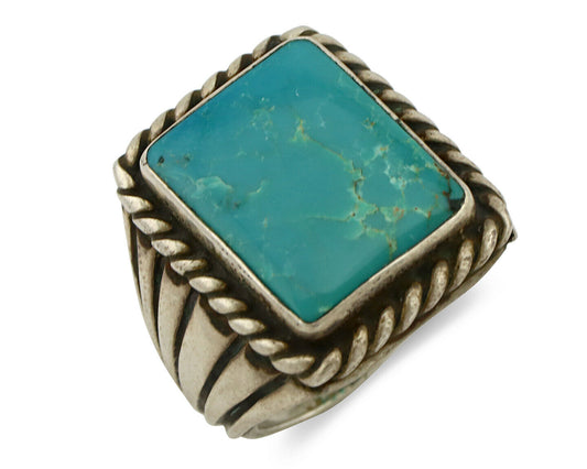 Navajo Ring .925 Silver Bluegreen Turquoise Signed C Montoya C.80's