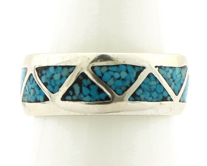 Navajo Chip Inlay Ring 925 Silver Sleeping Beauty Turquoise Artist Silver Cloud