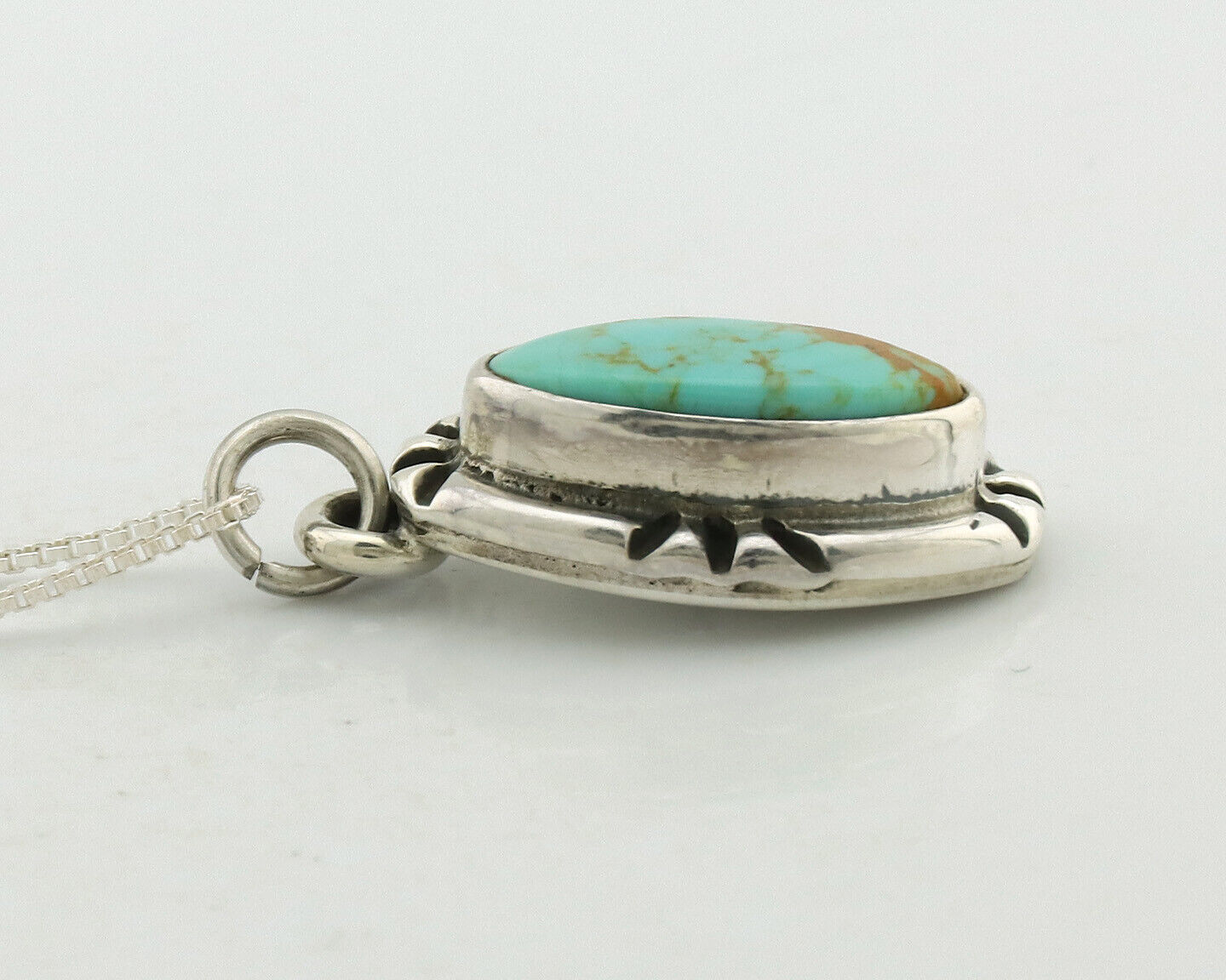 Navajo Necklace .925 Silver Arizona Turquoise Signed Gecko C.1980's