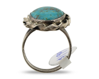 Navajo Ring .925 Silver Blue Gem Turquoise Native American Artist C.80's