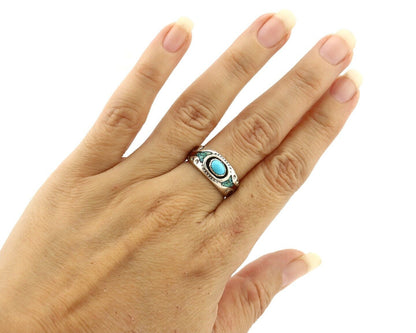 Navajo Handmade Ring 925 Silver Blue Turquoise & Coral Native American C.80's