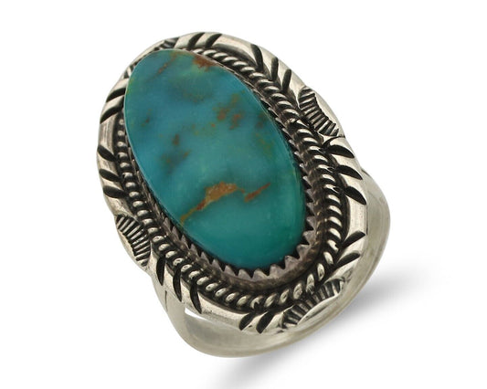 Navajo Ring .925 Silver Blue Gem Turquoise Artist Signed M Begay C.80's