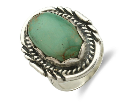 Navajo Ring .925 Silver Natural Uncolored Green Turquoise Signed Apache C.80's