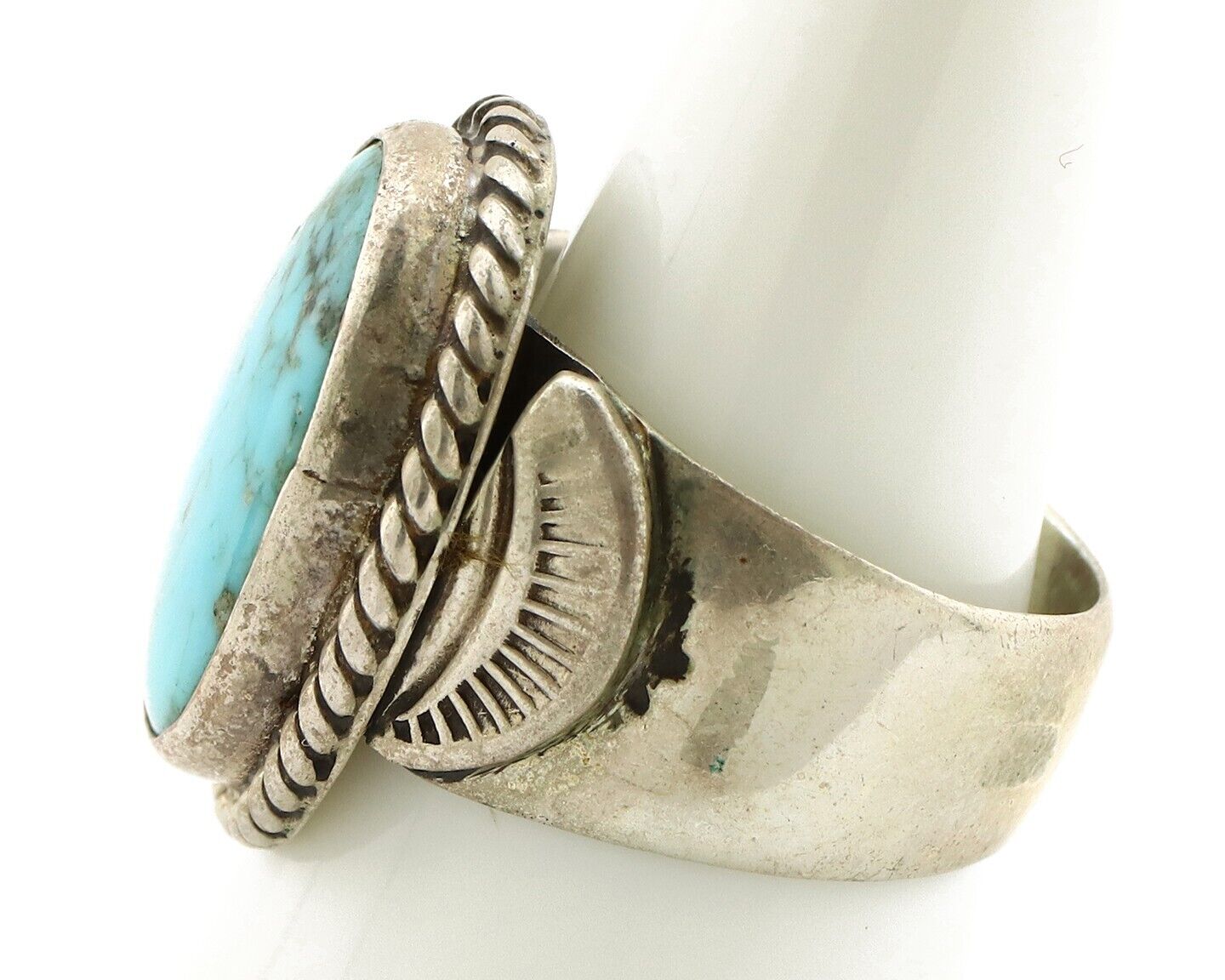 Navajo Handmade Ring 925 Silver Blue Turquoise Signed C Montoya C.80's