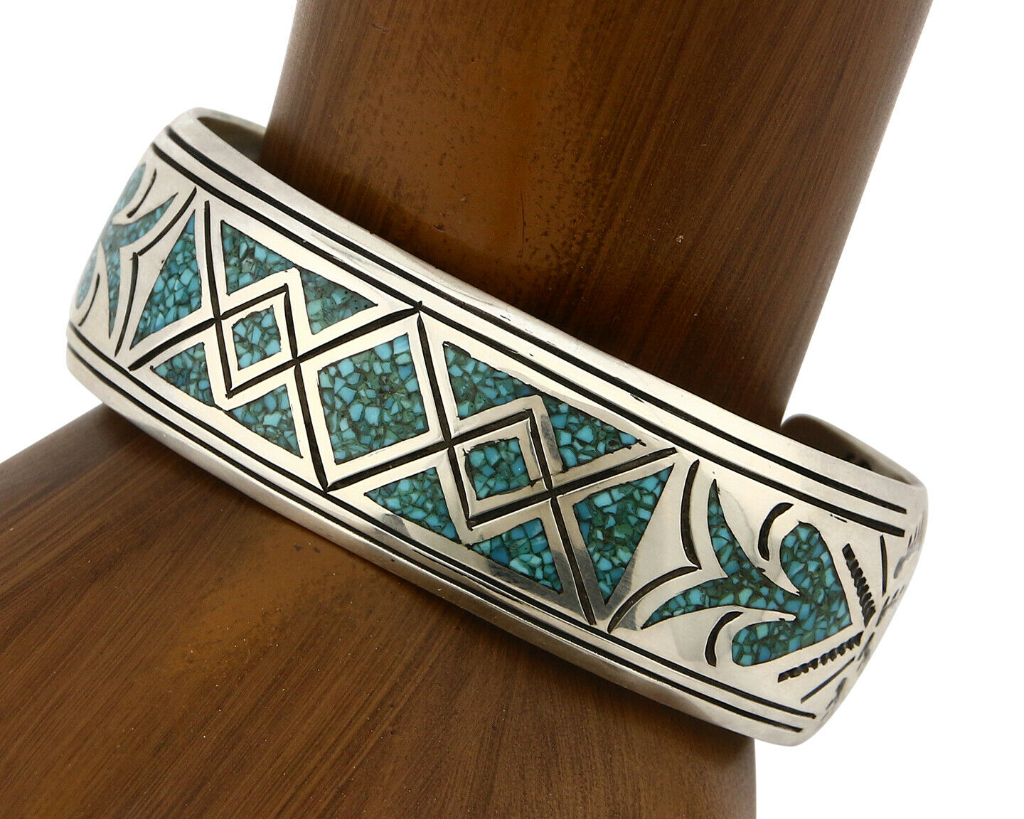 Navajo Bracelet .925 Silver Turquoise Gemstone Cuff Inlaid Signed C.80's