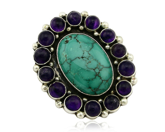 Navajo Pendant .925 Silver Turquoise & Amethyst Signed Artist Lee Bennett C.80's