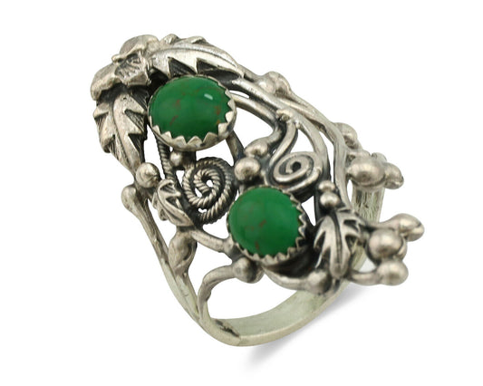 Navajo Ring .925 Silver Green Turquoise Signed Prairie Fire C.80's