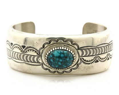Navajo Bracelet .925 Silver Lone Mtn Turquoise Signed Peace Pipe C.80's