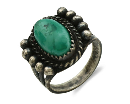 Navajo Ring .925 Silver Green Turquoise Signed Artist FA C.1980's