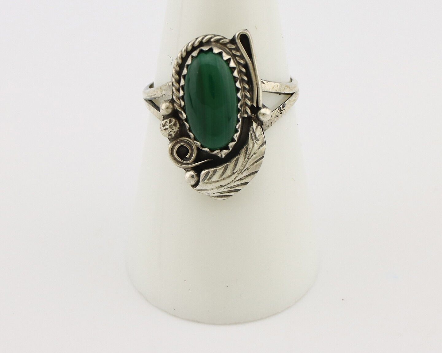 Navajo Ring 925 Silver Natural Malachite Artist Signed Justin Morris C.80's