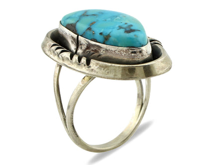 Navajo Ring 925 Silver Blue Turquoise Artist Signed HC C.80's