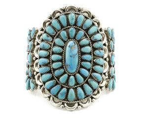 Navajo Bracelet .925 Silver Kingman Turquoise Artist Signed J & E Wilson C.80's