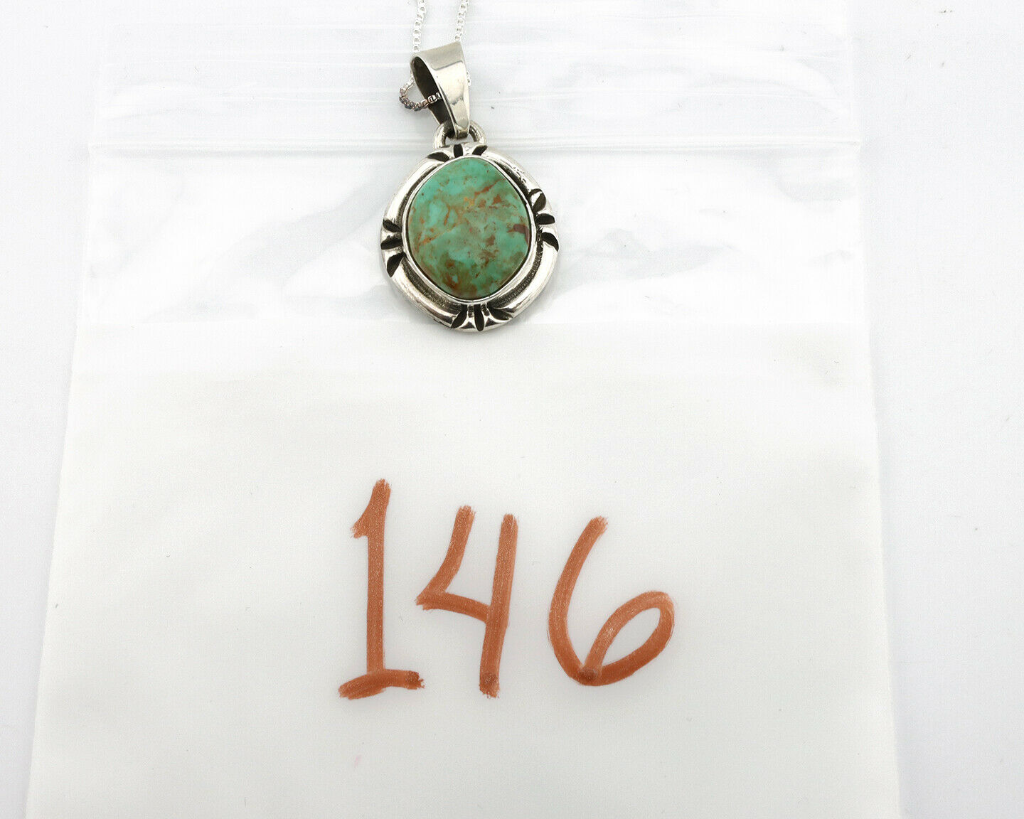 Navajo Kingman Turquoise Pendant .925 Silver Hand Stamped Signed Gecko C.80's