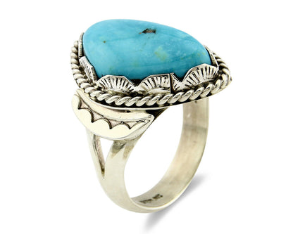 Navajo Turquoise Ring .925 Silver Handmade Signed Artist Begay C.80's