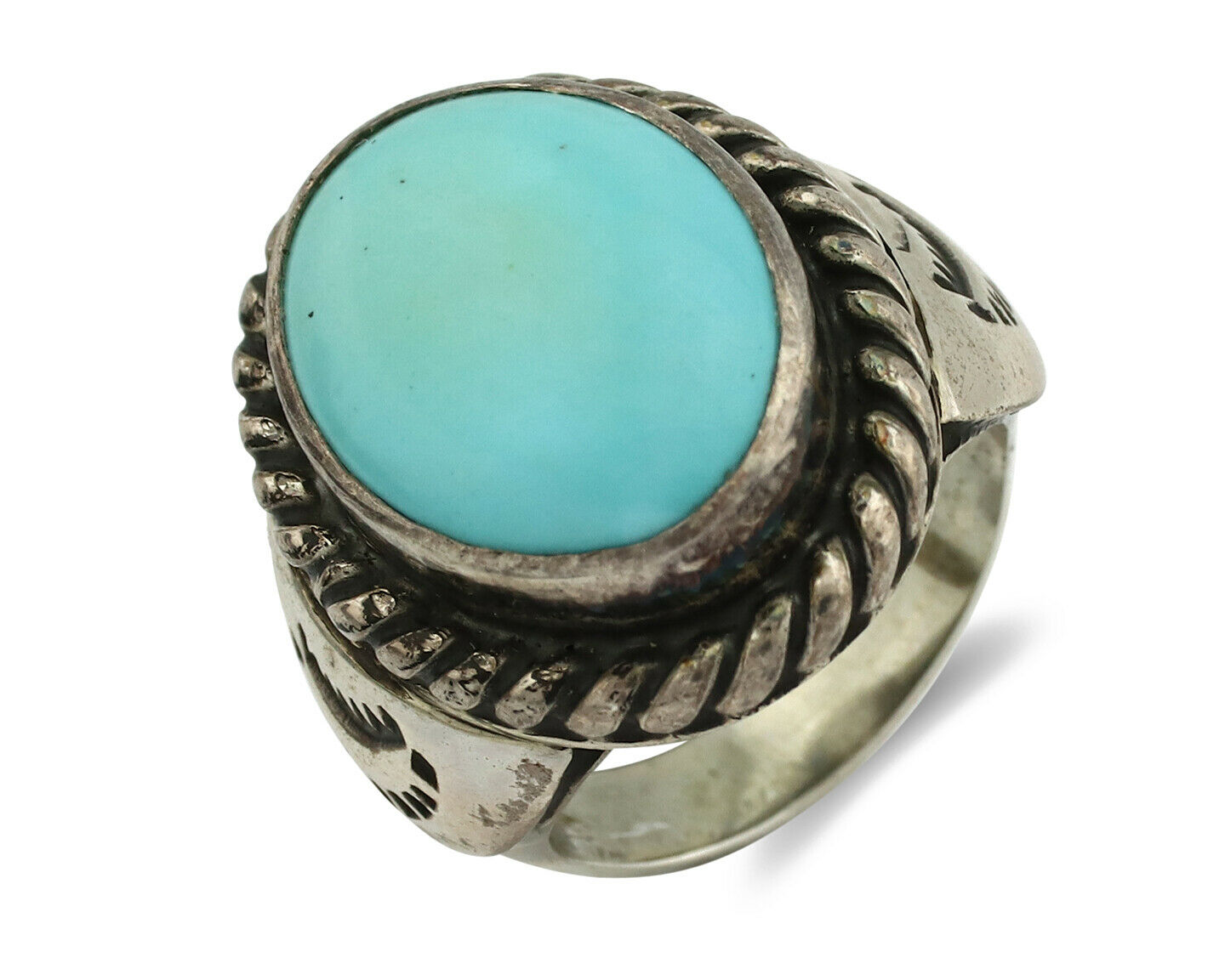 Navajo Ring .925 Silver Blue Turquoise Artist Signed Montoya C.80's ...