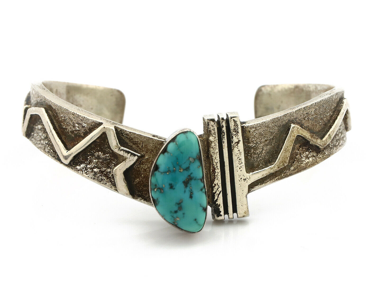 Navajo Bracelet .925 Silver Morenci Turquoise Artist Signed Broken Arrow C.80's
