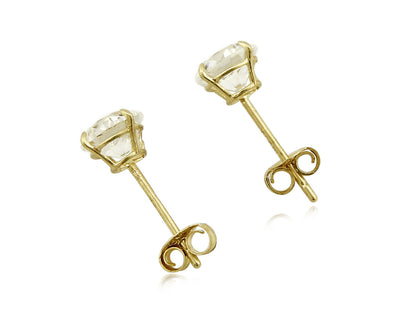 Round 5.0mm Wide CZ Stud Four Prong Basket Earrings Real 14k SOLID Yellow Gold