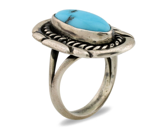 Navajo Ring .925 Silver Sleeping Beauty Turquoise Artist Signed M Montoya C.80's