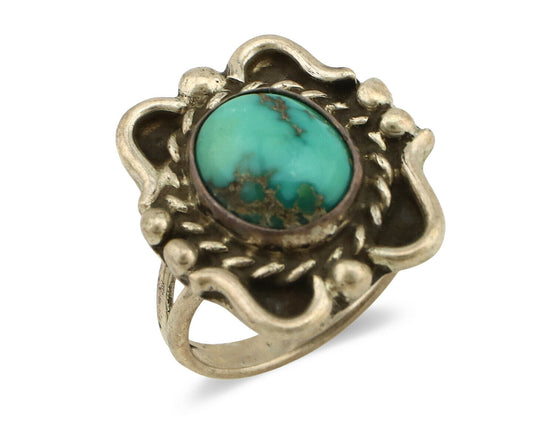 Navajo Ring .925 Silver Kingman Turquoise Native American Artist C.1980's