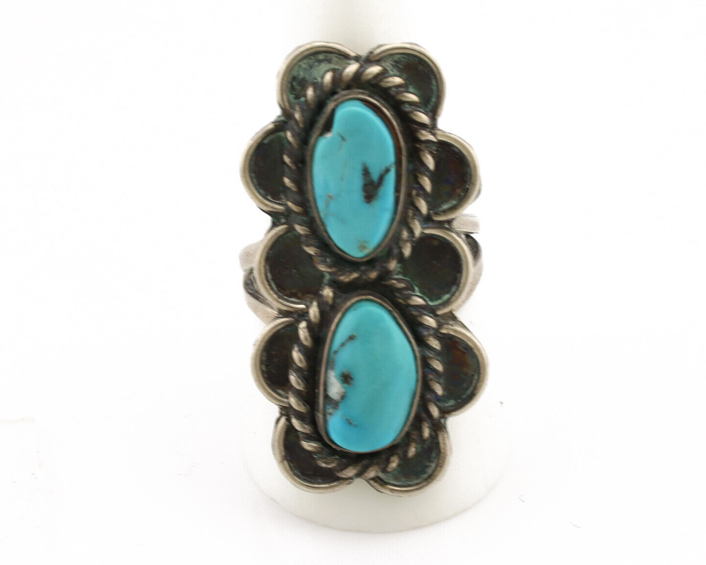 Navajo Ring .925 Silver Globe Turquoise Native Artist C.80's