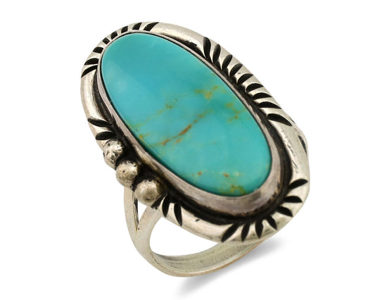 Navajo Ring .925 Silver Nevada Turquoise Native American Artist C.1980's