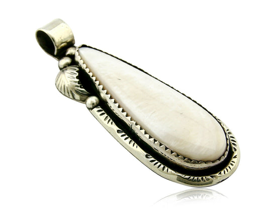 Navajo Pendant .925 Silver Real Natural Pink Mussel Signed Yazzie C.80's