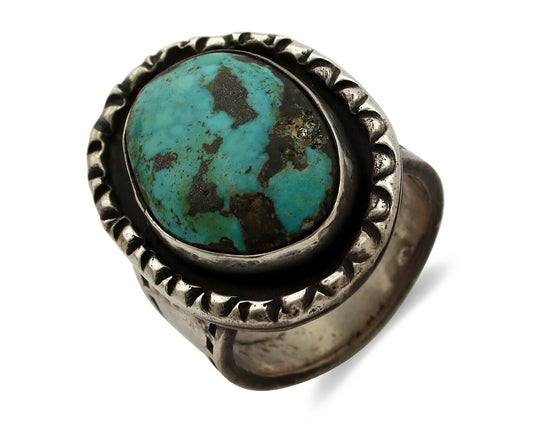 Navajo Ring 925 Silver Bisbee Turquoise Native American Artist C.1980's