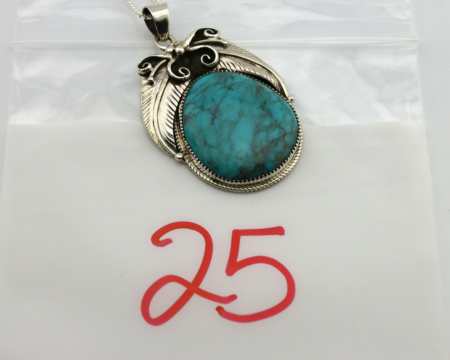 Navajo Necklace .925 Silver Spiderweb Turquoise Signed RM C.1980's