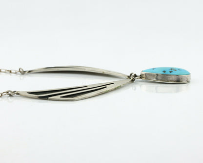 Navajo Necklace .925 Silver Natural Turquoise Native American Artist C.80's