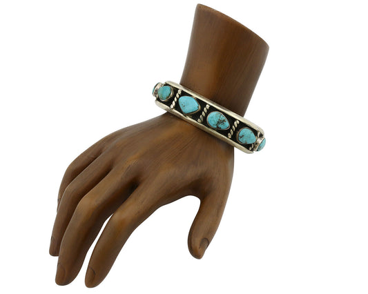 Navajo Bracelet .925 Silver Gem Kingman Turquoise Artist Signed AY 80's