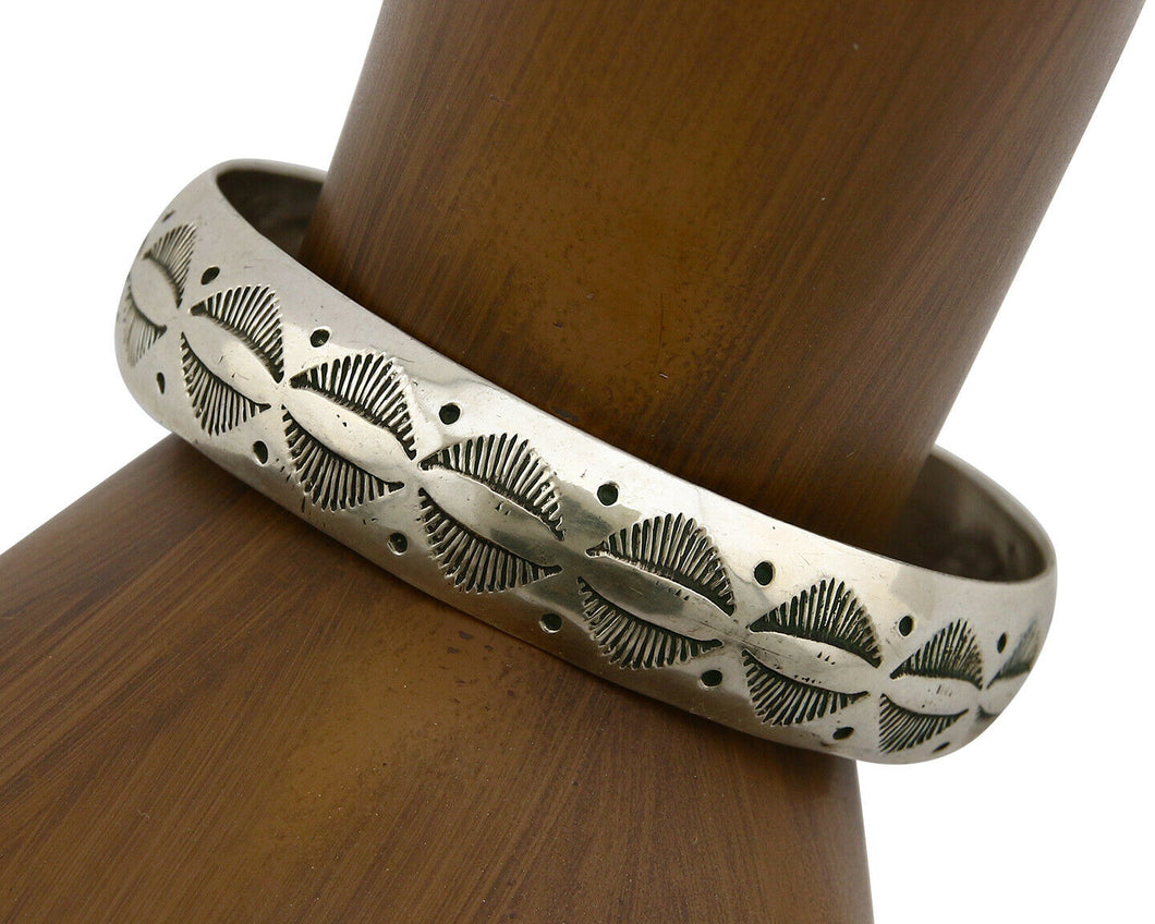 Navajo Bracelet .925 Silver Hand Stamped Artist Signed Tracy C.80's